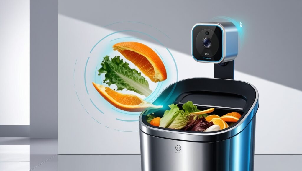 concept art showing use of AI powered camera system in waste bin to reduce food wastage